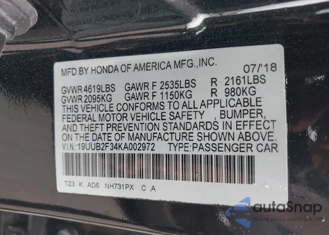 2019 Acura Tlx Standard z USA, uszkodzony, nr VIN 19UUB2F34KA002972